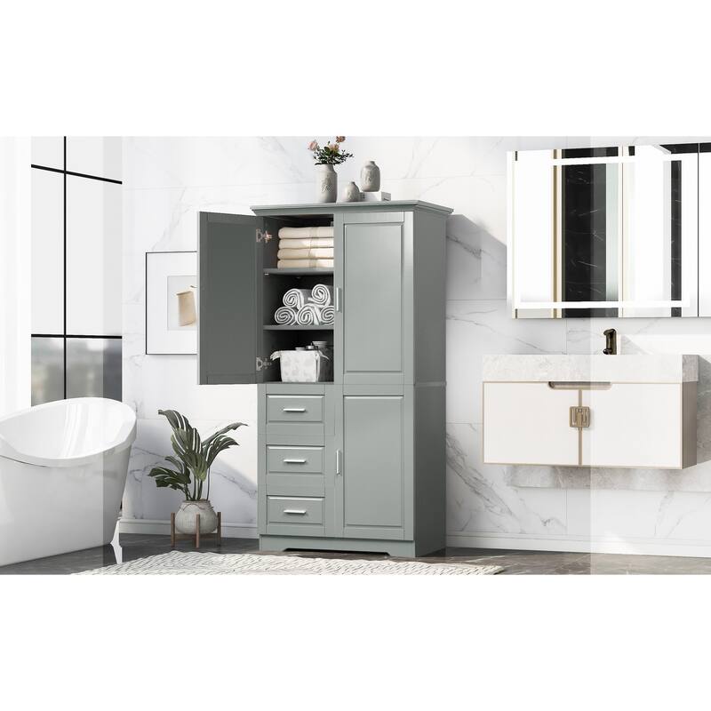 Tall and Wide Storage Cabinet with Doors for Bathroom/Office, Three Drawers, Grey