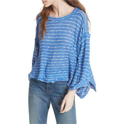 Free People Womens Island Girl Hacci Basic T-Shirt, Blue, X-Small