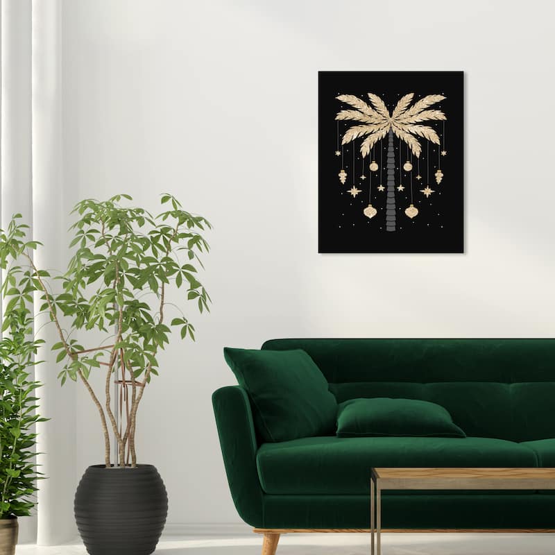 Wynwood Studio Canvas Holiday and Seasonal Golden Palm Tree for the Season Black Glam Wall Art Canvas Print - 20 x 24