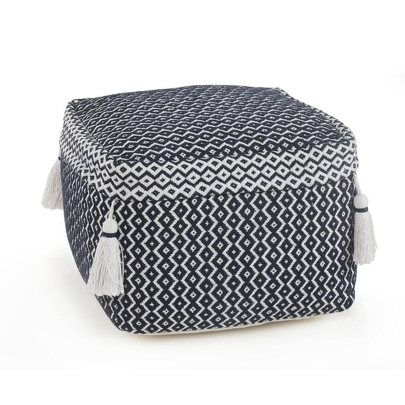HomeRoots 18" Blue 100% Cotton Ottoman
