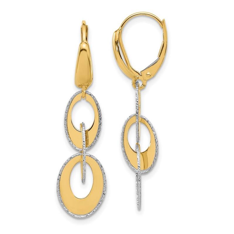 Curata 14k Two Tone Gold Diamond cut Oval Guardian Angel Leverback Earrings - 38.15x10.31mm