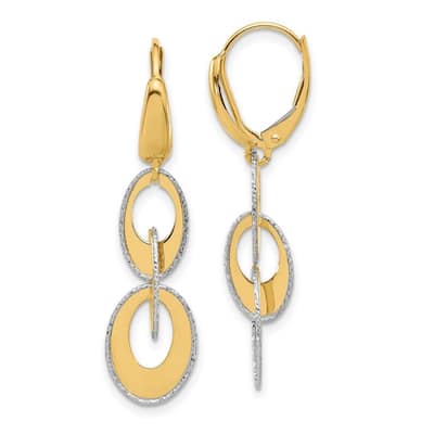 Curata 14k Two Tone Gold Diamond cut Oval Guardian Angel Leverback Earrings - 38.15x10.31mm