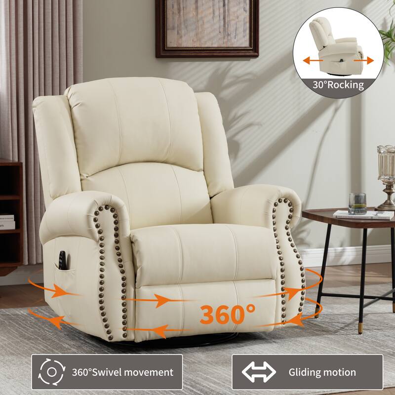 Manual Recliner Chair with Heat & Massage, Ergonomic Lounge Sofa Chair, Swivel Recliner Chair with Side Pocket