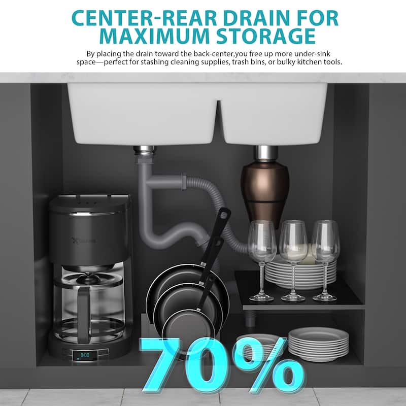 33 Inch Drop-in Double Bowl Quartz Kitchen Sink - 33'' x 22'' x 9.65''