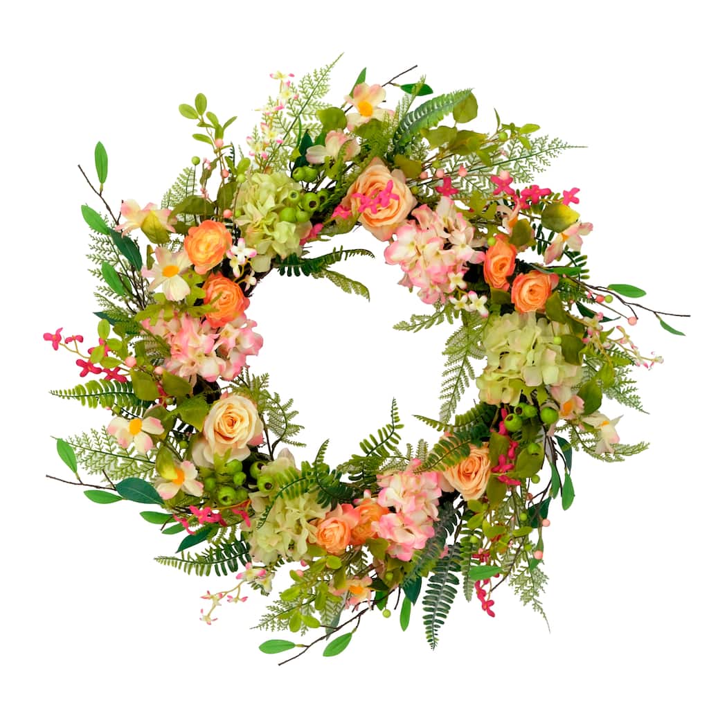 Puleo International 30" Artificial Rose Floral Spring Bouquet Door Wreath, Multicolor