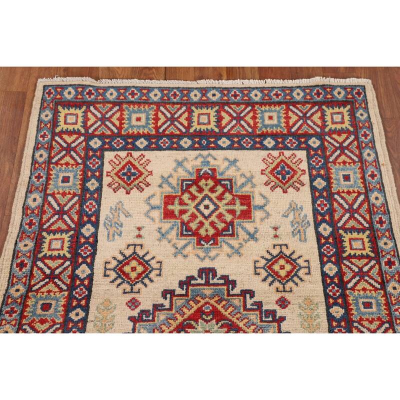 Geometric Kazak Rug Handmade Wool Carpet - 2'10" x 4'3"