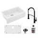 preview thumbnail 1 of 7, Karran All-in-One Apron Front/Farmhouse Quartz 34-in Single Bowl Kitchen Sink in White with Faucet KKF210 in Matte Black