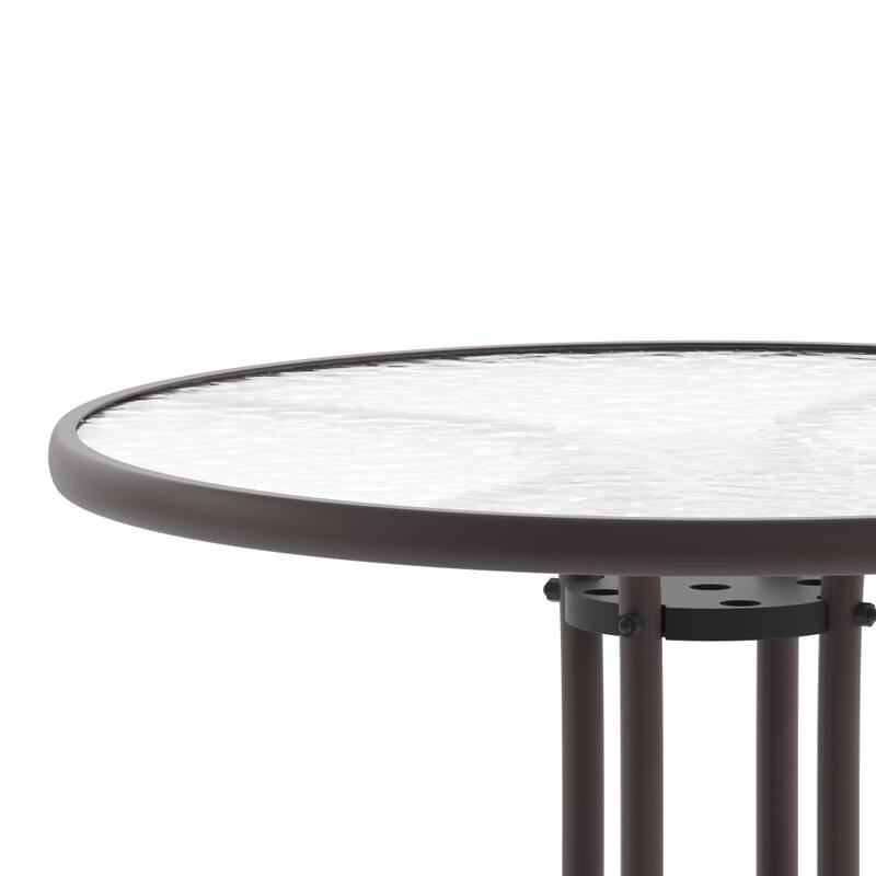 31.5" Round Tempered Glass Metal Table with Smooth Ripple Design Top