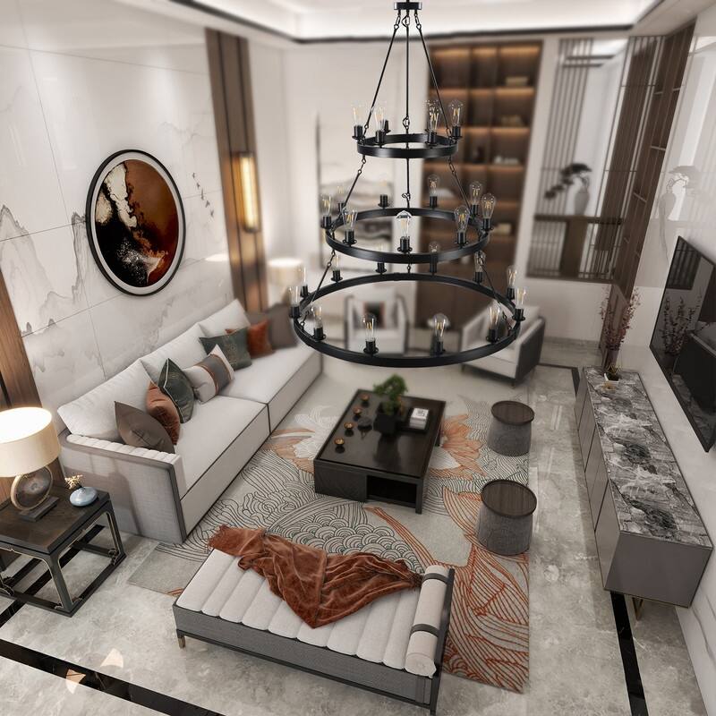 Cicyy Modern Large Black 26 Lights Metal Wagon Wheel Chandelier