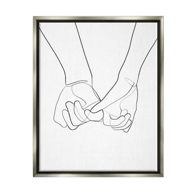 Stupell Fluid Line Abstract Couple Holding Hands Black White Floater Frame