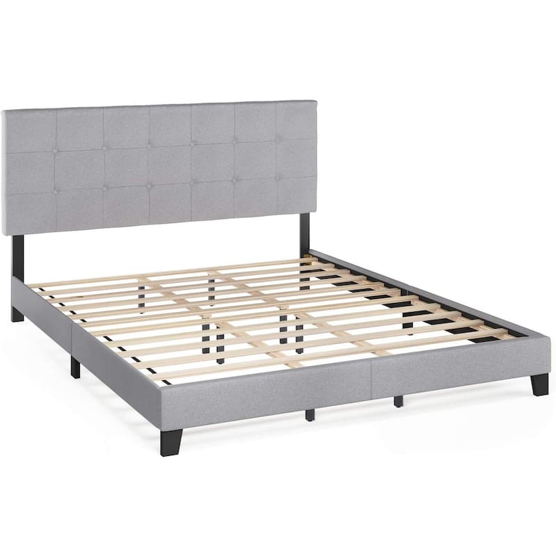 Button Tufted Bed Frame - Linen Upholstered King Size Platform Bed - Stylish Bedroom Decor