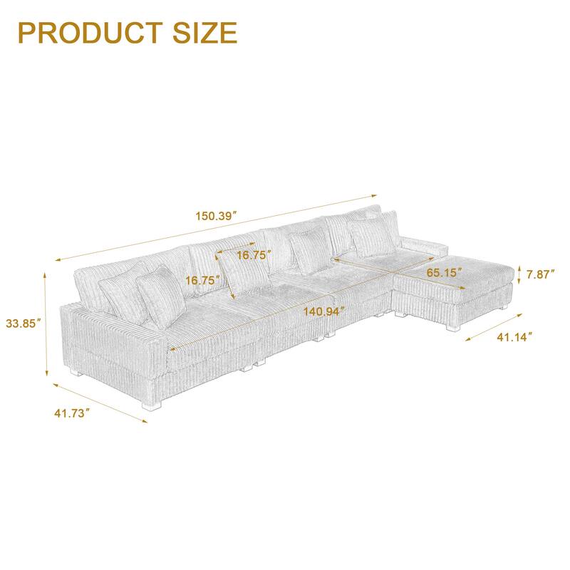 Modular Cotton Flannel Plush Sectional Sofa with Ottomans