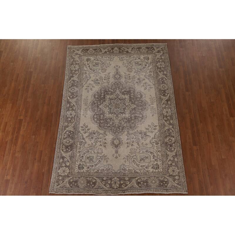 Antique Distressed Tabriz Persian Rug Handmade Wool Carpet - 6'5" x 9'3"
