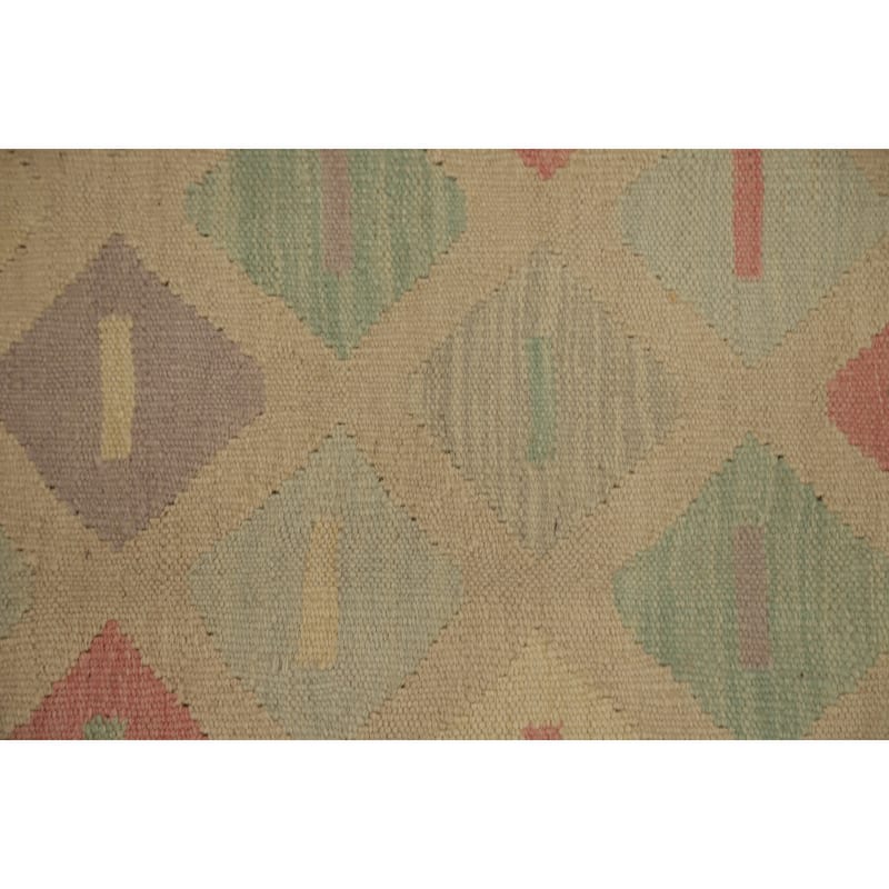 Hand Woven Oriental 100% Wool Carpet Southwestern Modern Multi-Colored Kilim Runner Rug - 11' 10'' X 2' 6''