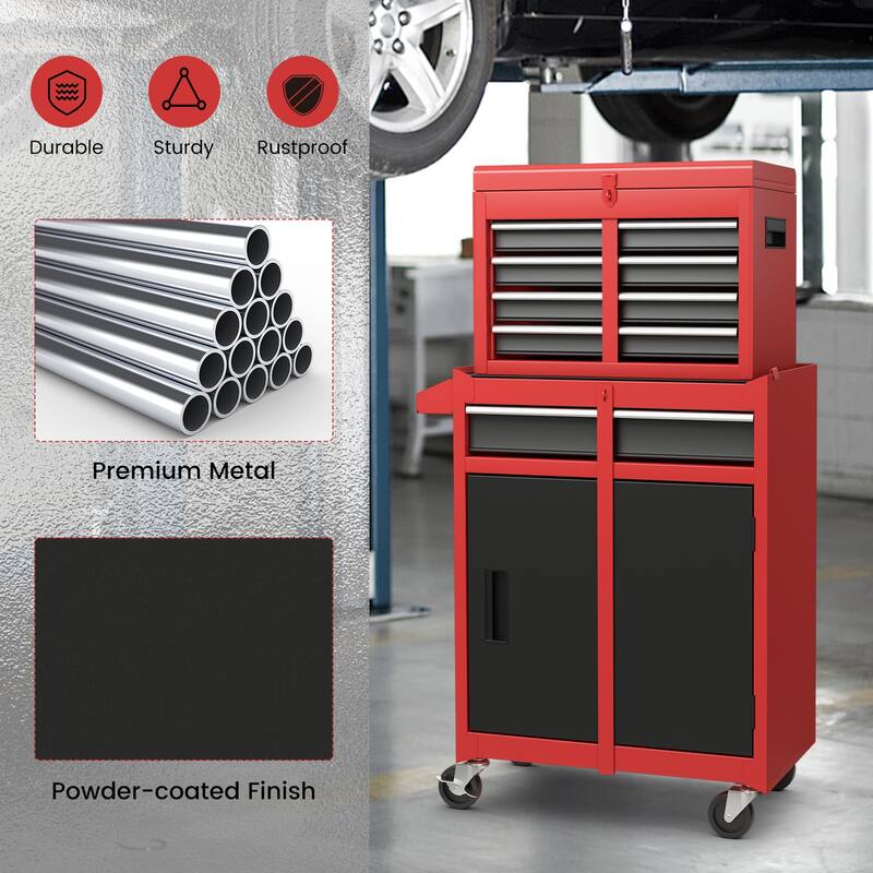 2-in-1 Tool Chest and Cabinet with 5 Sliding Drawers - 23" x 11" x 40.5"(L x W x H)