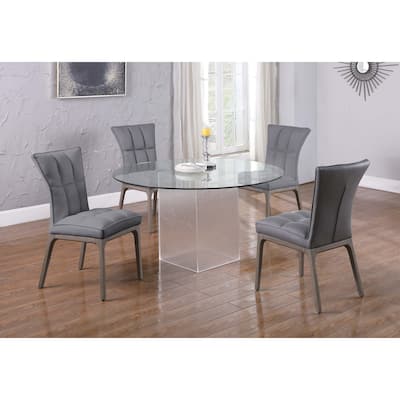 Somette 5-Piece Dining Set with Round Glass Table, Acrylic Base & 4 Tufted Side Chairs