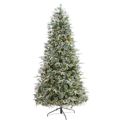 7.5' Snowed Tipped Clermont Pine Christmas Tree with 600 Clear LED - Green