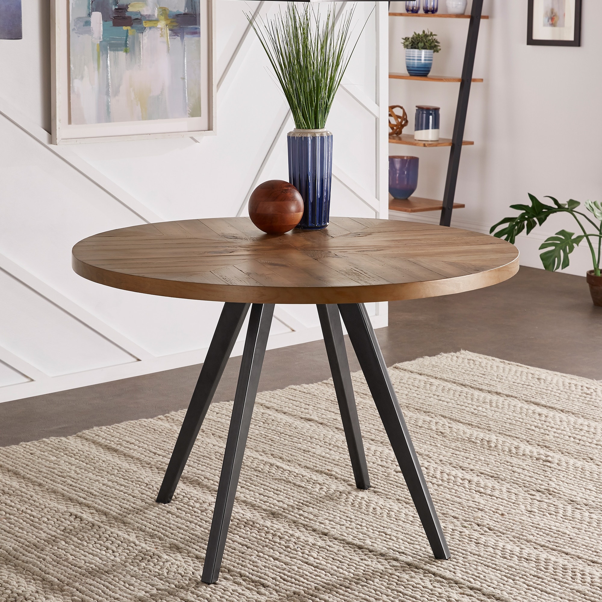 iNSPIRE Q Modern Saki Oak Top Iron Grey Finish Dining Table