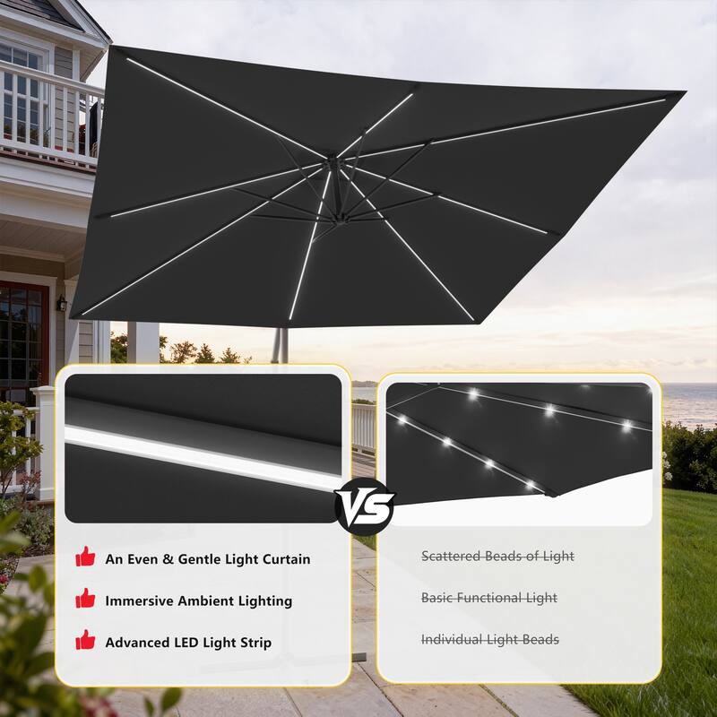 Outdoor 8.2x8.2FT LED lighted Patio Offset umbrella for Garden