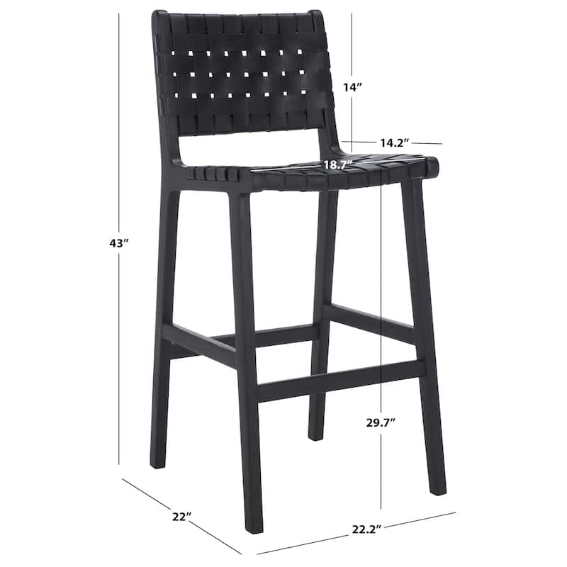 SAFAVIEH Home Adah 30-inch Leather Bar Stool - 22Wx22Dx43H - Black