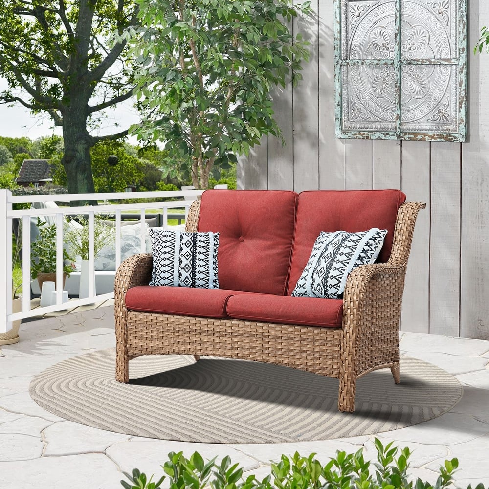 Gymojoy Stylish Patio Loveseat 2 Seat Sofa with Water-Resistant Olefin Cushions