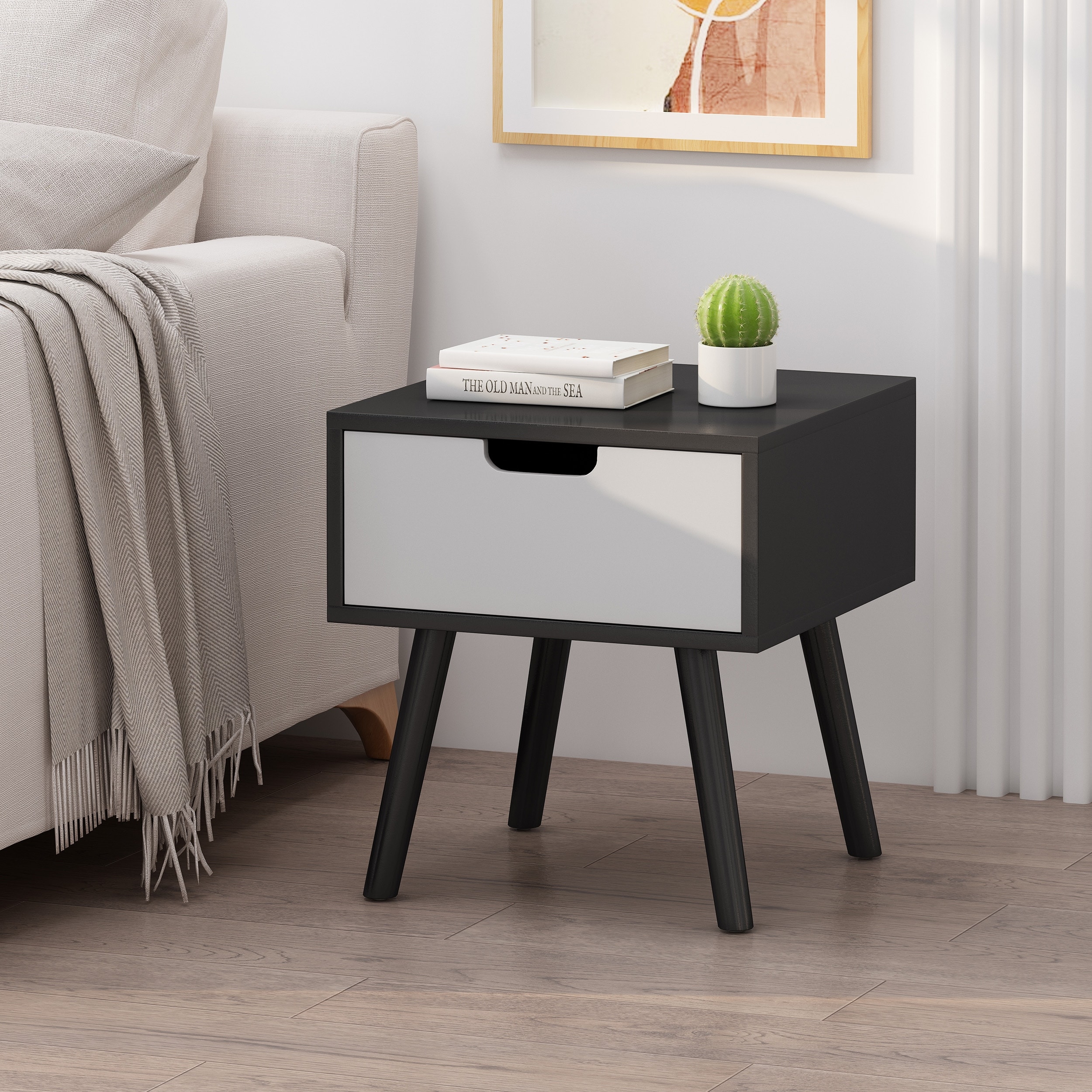 Roomfitters Modern End Table with Storage Drawer, Nightstand for Bedroom or Living Room