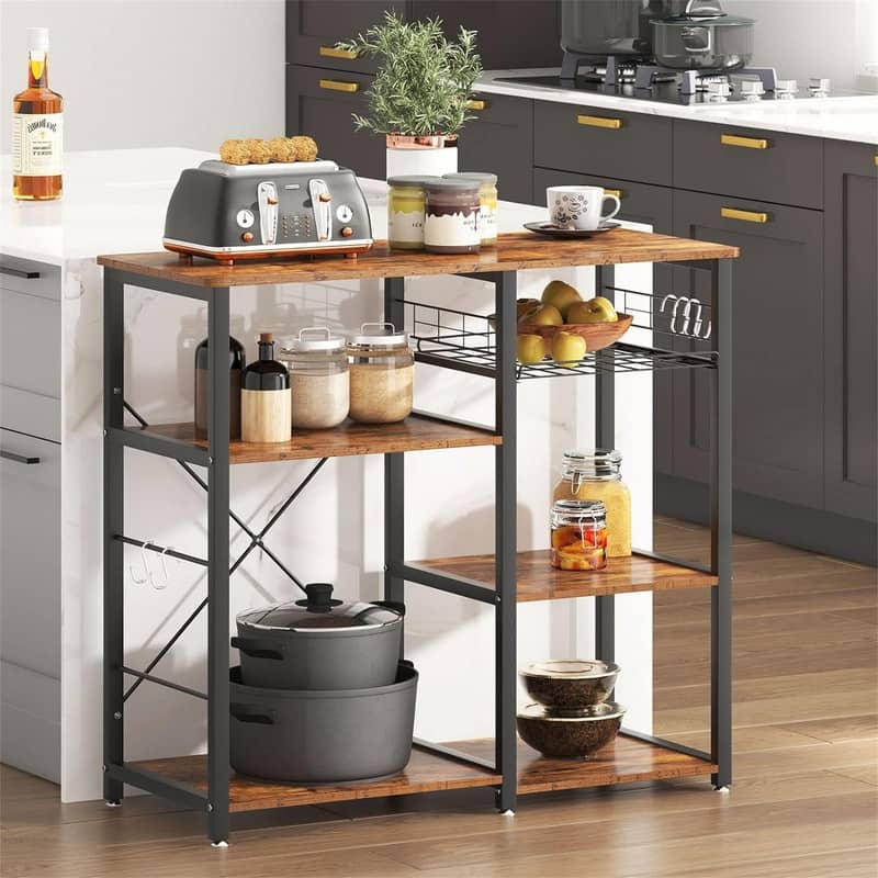 3-Tier Kitchen Baker's Rack Storage Cart Workstation Shelf - 15.7"D x 35.4"W x 32.7"H