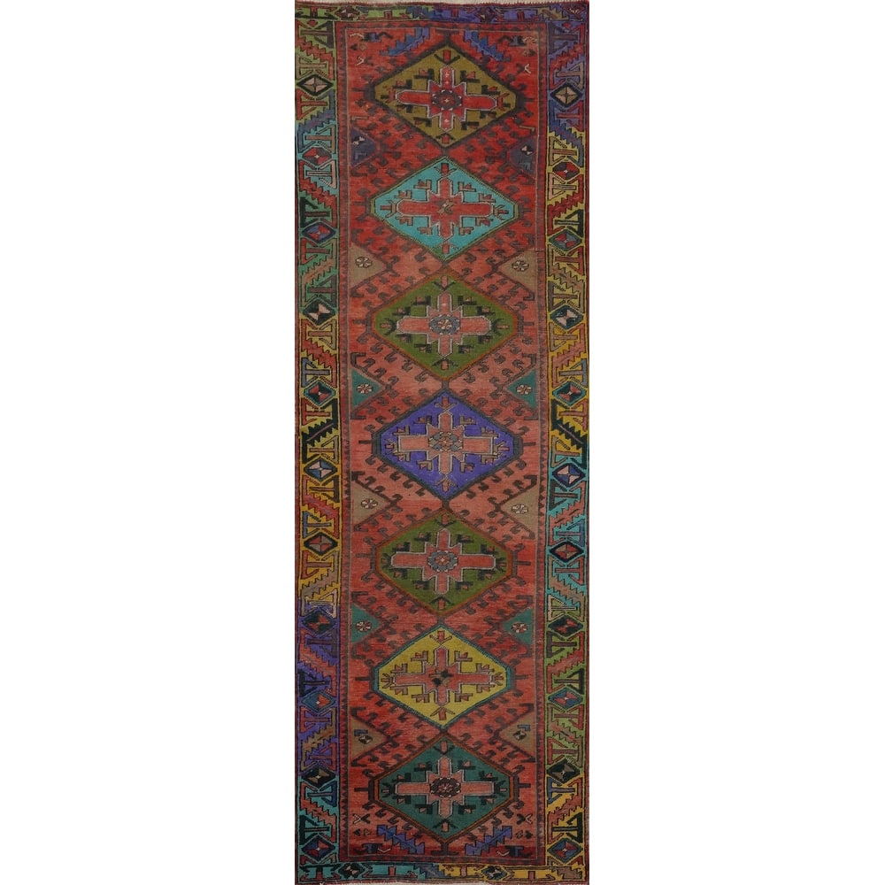 Hand Knotted Oriental 100% Wool Carpet Traditional Geometric Oranges & Rust Tabriz Runner Rug - 9' 10'' X 3' 1''