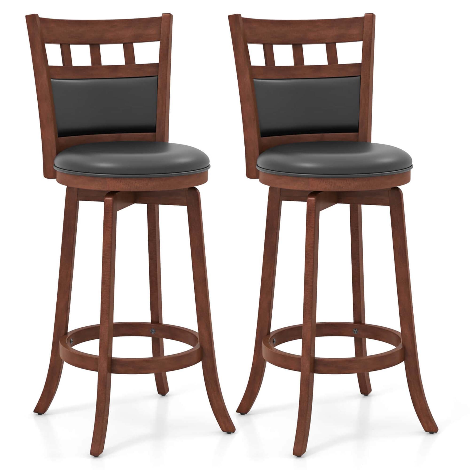 Costway Wood Swivel Bar Stools Set of 2 with Faux Leather Upholstered - See Details