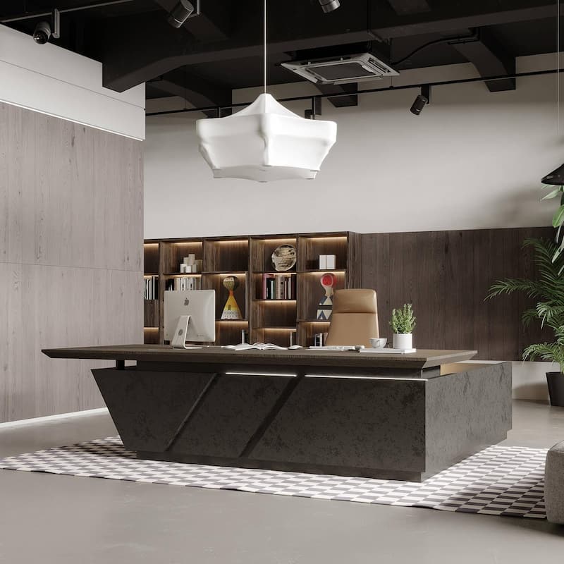 Adjustable Executive CEO Office L Shaped Desk with Drawer File Cabinets and LED Light