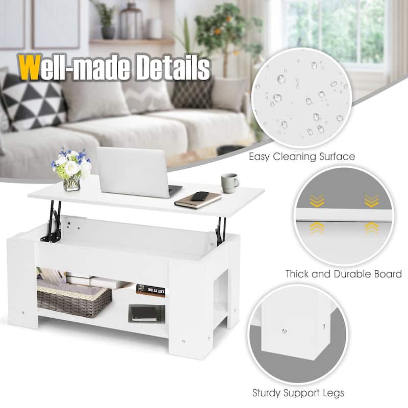 Modern Coffee Table with Lift Top and Large Hidden Storage Space - 38.5" x 20"/29" x 16.5"