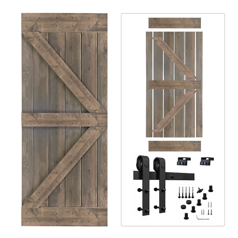 Paneled Wood Barn Door with Installation Hardware Kit - K3 Series - 38" - Briar smoke