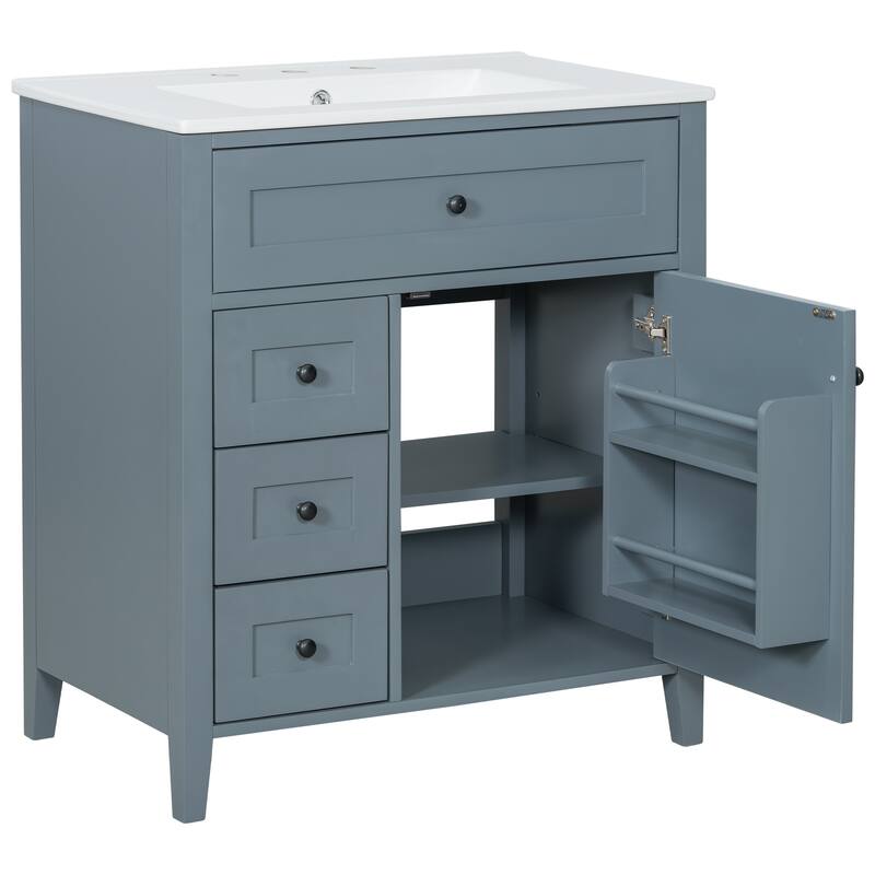 30/36 Inch Bathroom Vanity, Bathroom Sink Cabinet, Freestanding Bathroom Storage Cabinet with Ceramic Basin