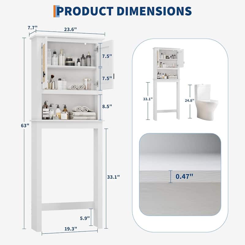 Over The Toilet Storage Cabinet with Rattan Door and Adjustable Shelf