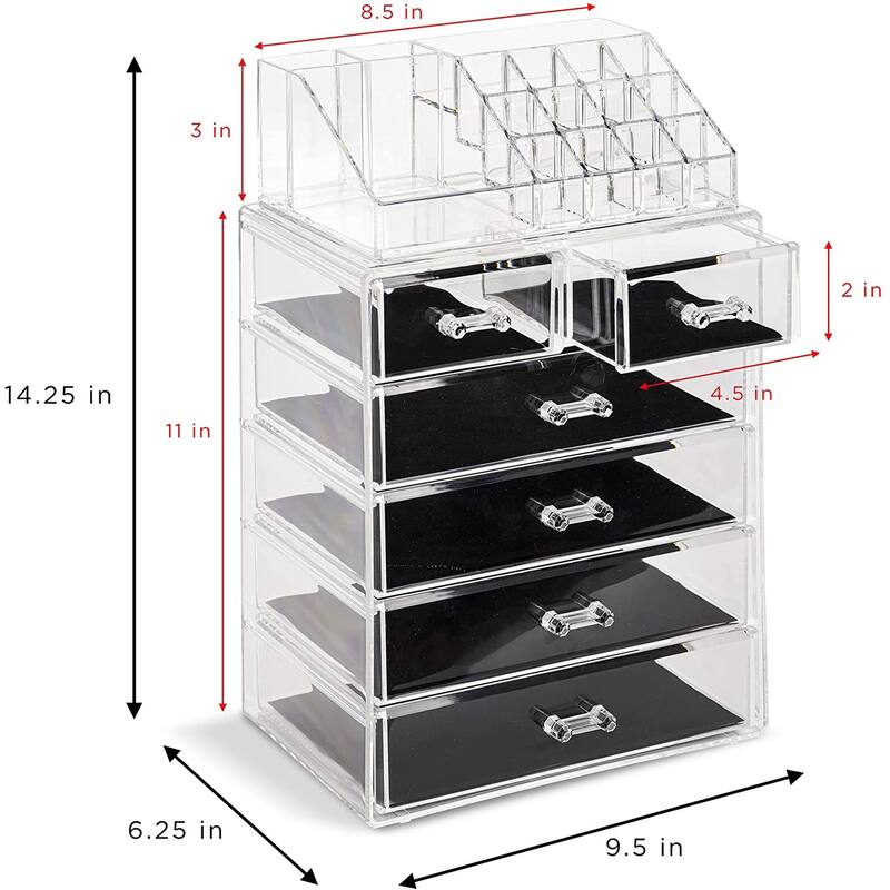Acrylic Cosmetics Makeup Storage Case Display Set - 6 Drawers & Slots