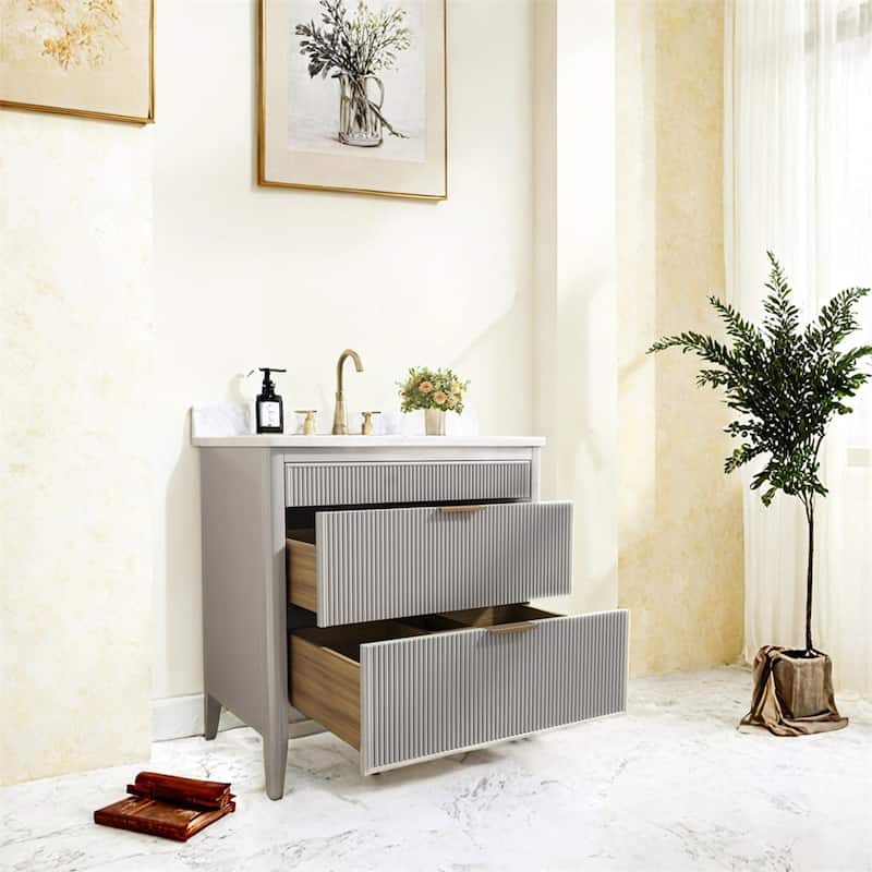 36'' Freestanding Single Sink Bathroom Vanity with Solid Wood