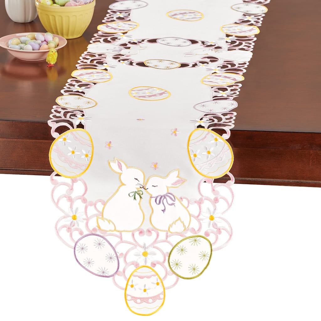 Fake Suede Kissing Bunnies Easter Table Linens