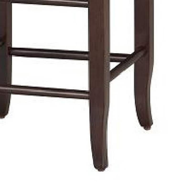 Rush Woven Wooden Frame Counter Stool with Saber Legs, Beige and Dark Brown