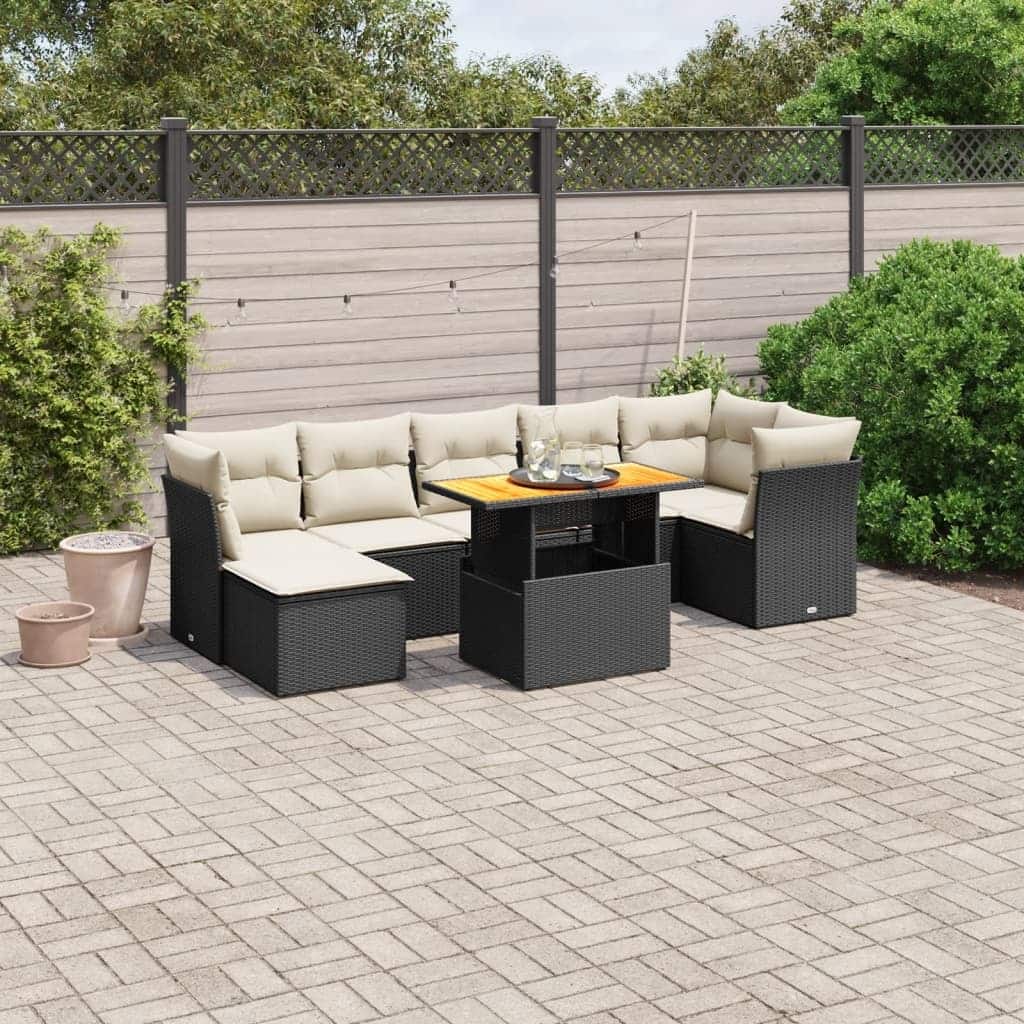 vidaXL Patio Sofa Set with Cushions Sofa Modules and Table 8 Piece Poly Rattan - 21.7 x 39.4 x 28.7