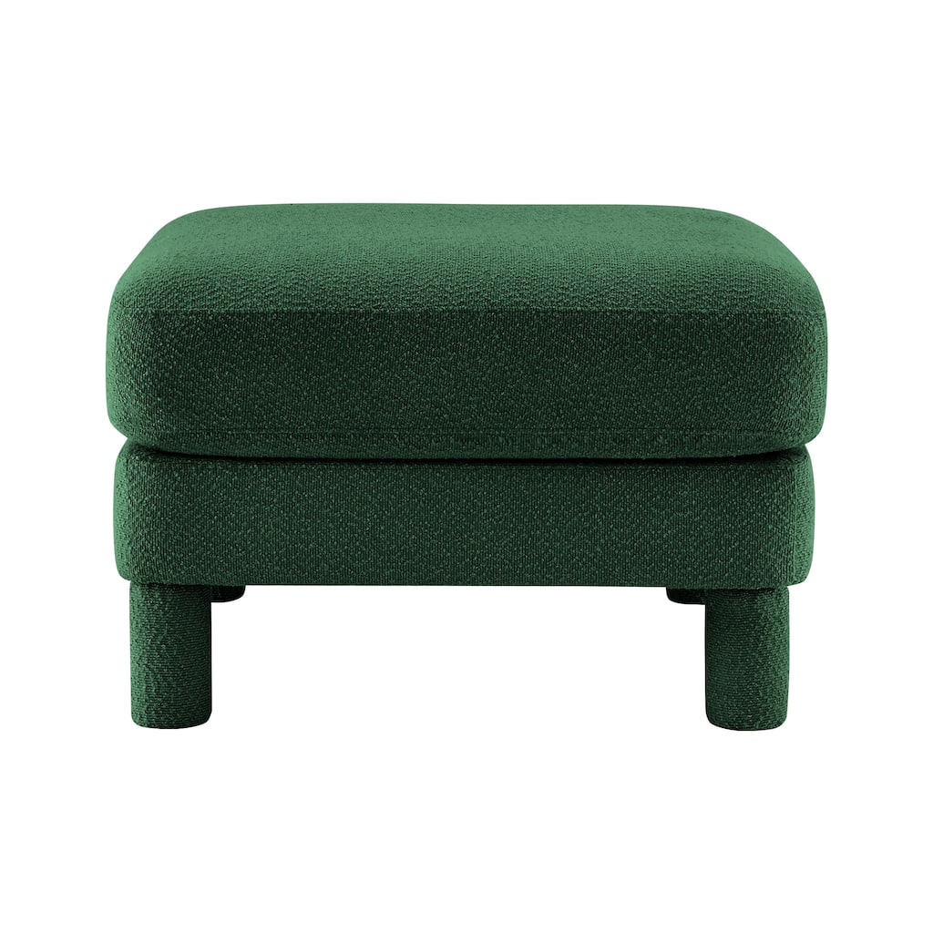 Boucle Fabric Ottoman with Wooden Legs Modern Living Room Accent