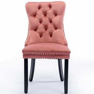 High-end Tufted Solid Wood Contemporary Velvet Upholstered Dining Chair with Wood Legs Nailhead Trim 2-Pcs Set,