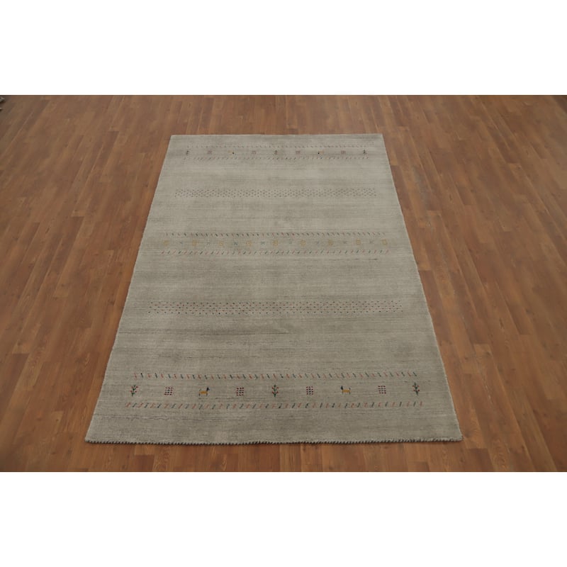 Hand Knotted Oriental 100% Wool Carpet Tribal Animal Pictorial Greys & Charcoal Gabbeh Area Rug - 7' 9'' X 5' 0''