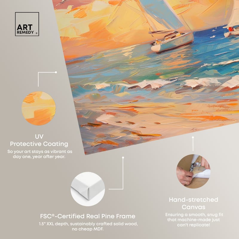 Art Remedy Sailboats In The Sunset Gallery Wrapped Sailing 1 Piece Canvas Wall Art