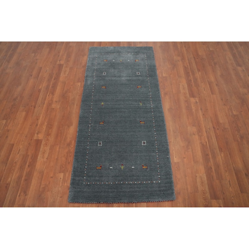 Hand Knotted Oriental 100% Wool Carpet Tribal Animal Pictorial Greys & Charcoal Gabbeh Area Rug - 6' 0'' X 2' 8''