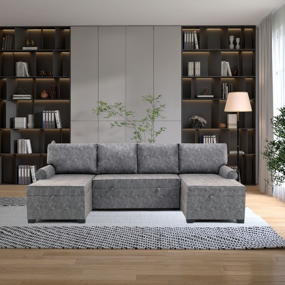 Pull out U shaped sofa bed two chaise lounges with storage 2 USB