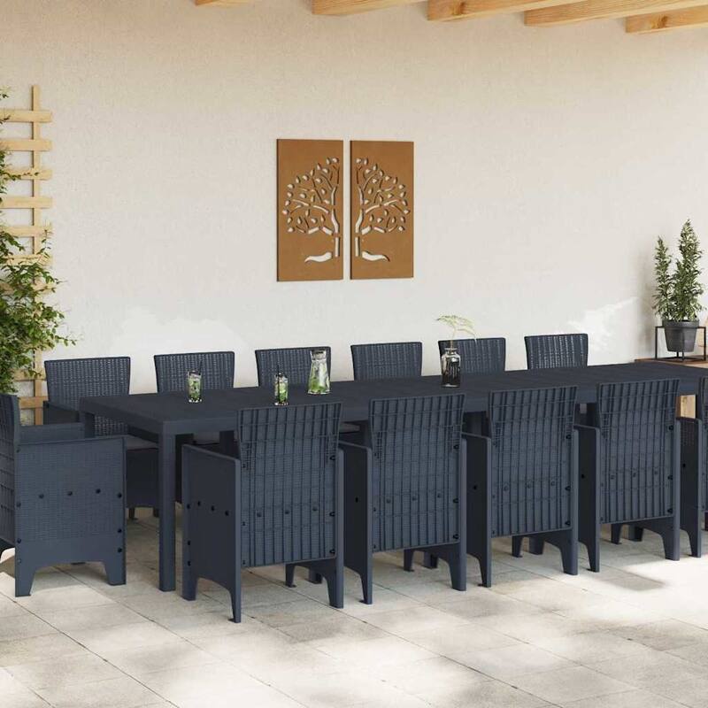 vidaXL Garden Dining Set 1315 pcs Anthracite/Brown Polt rattan - 350 x 100 x 73 cm