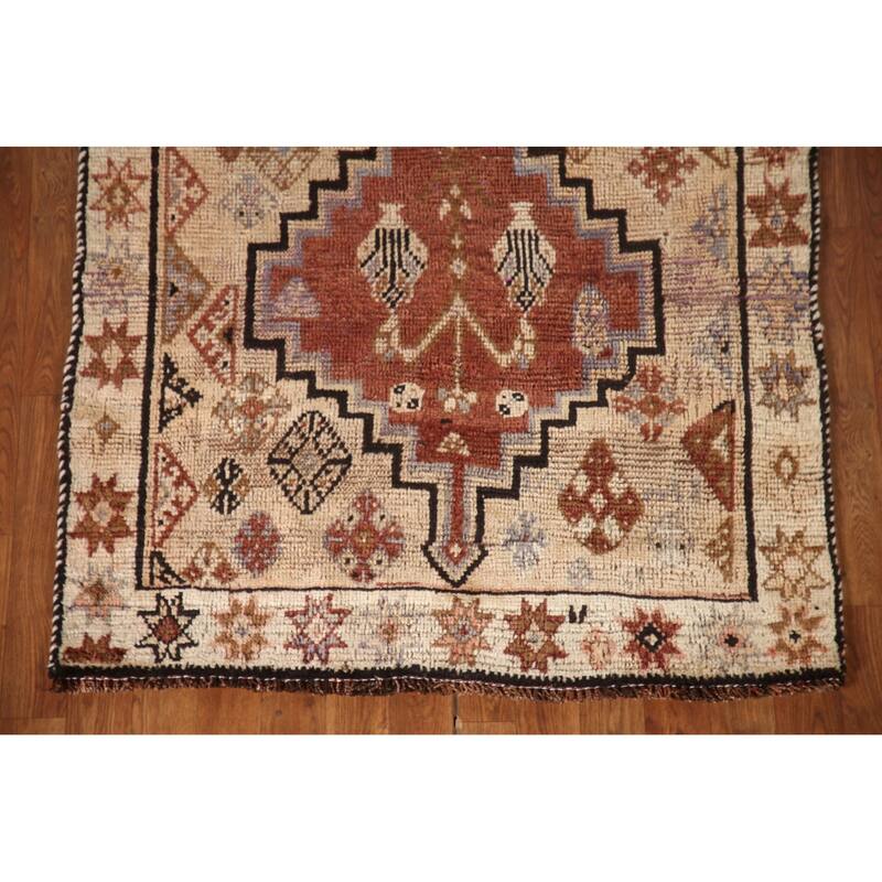 Tribal Qashqai Persian Antique Area Rug Handmade Peach Wool Carpet - 3'6"x 7'11"
