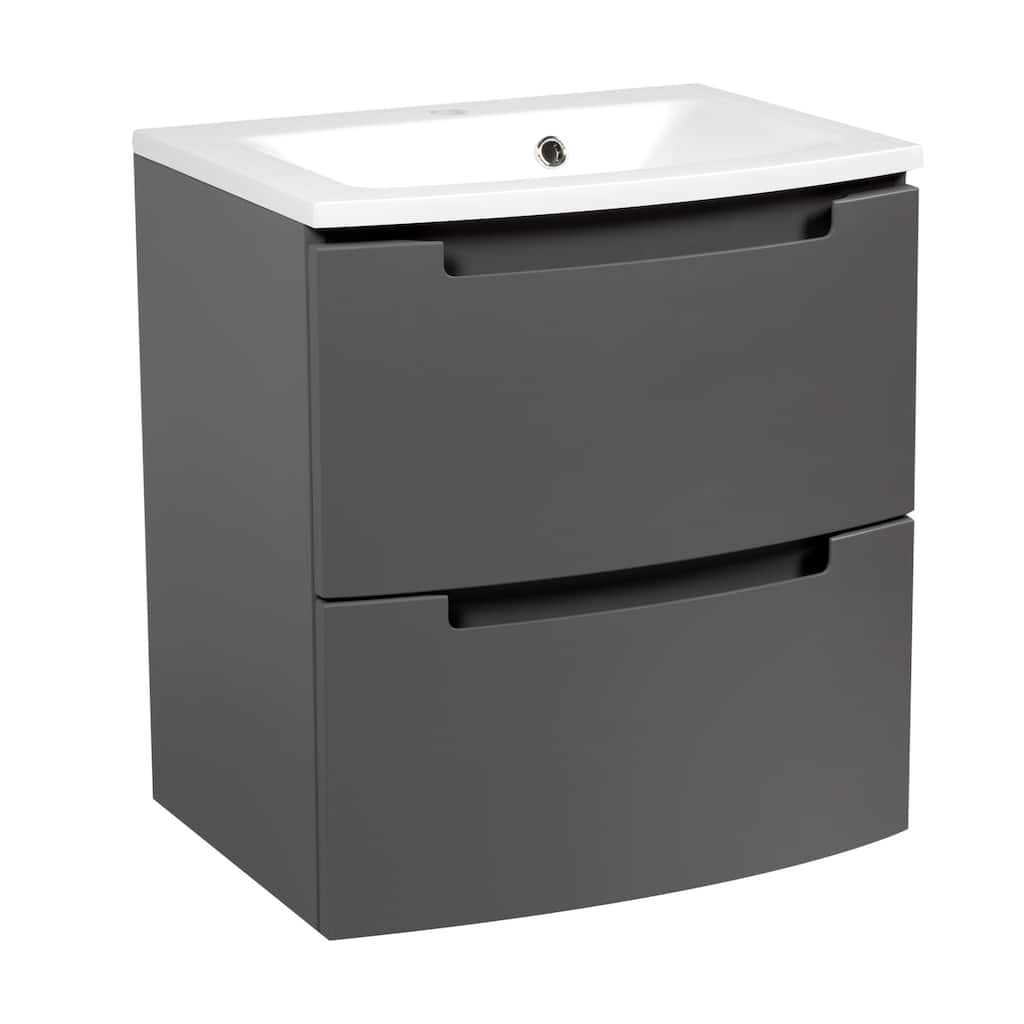 Modern Wall-Mount Bathroom Vanity with Washbasin | Delux Gray Matte Collection with Mirror
