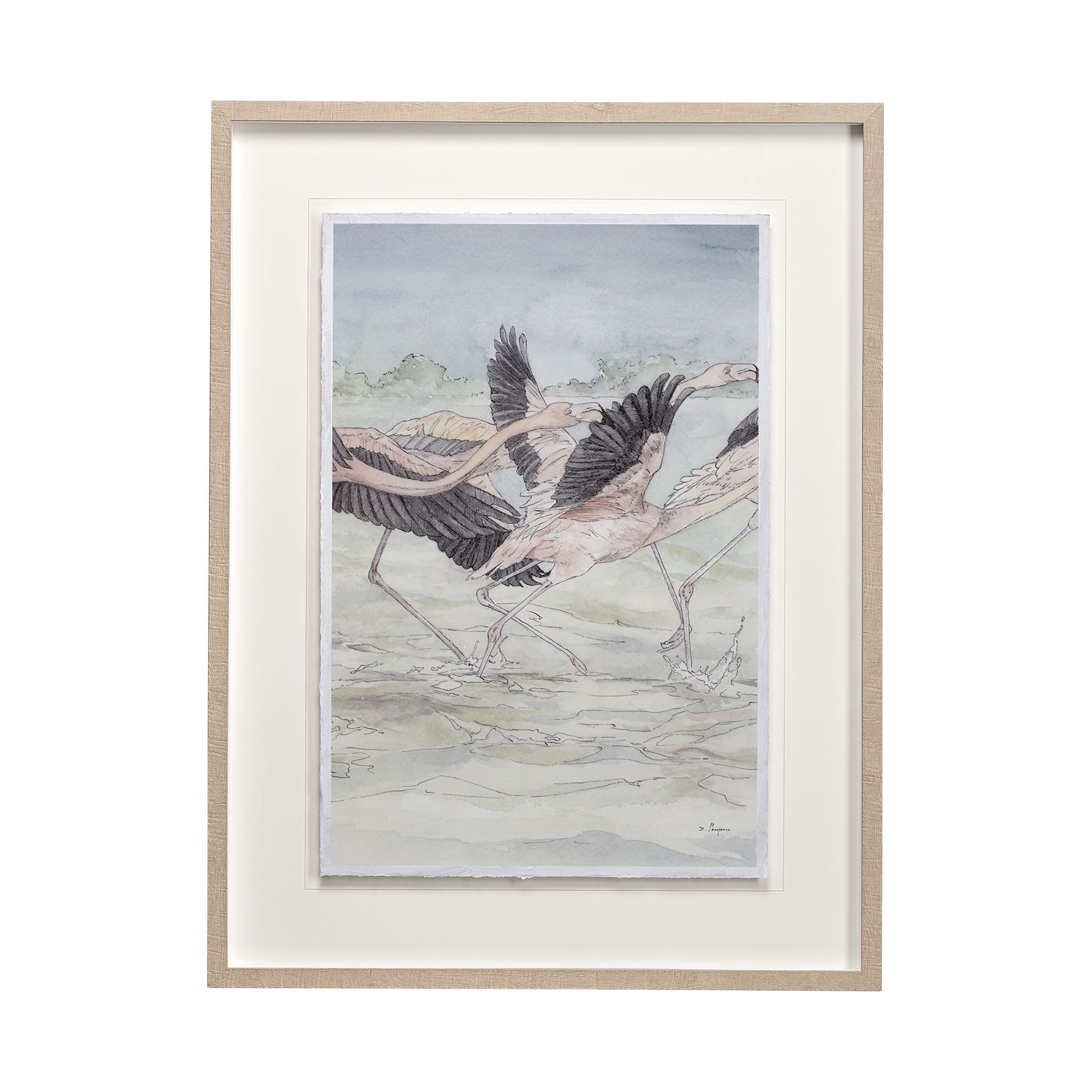Flamingo II by Mercana Studio a Hand Embellished Textured Framed Art Print Matted under Glass