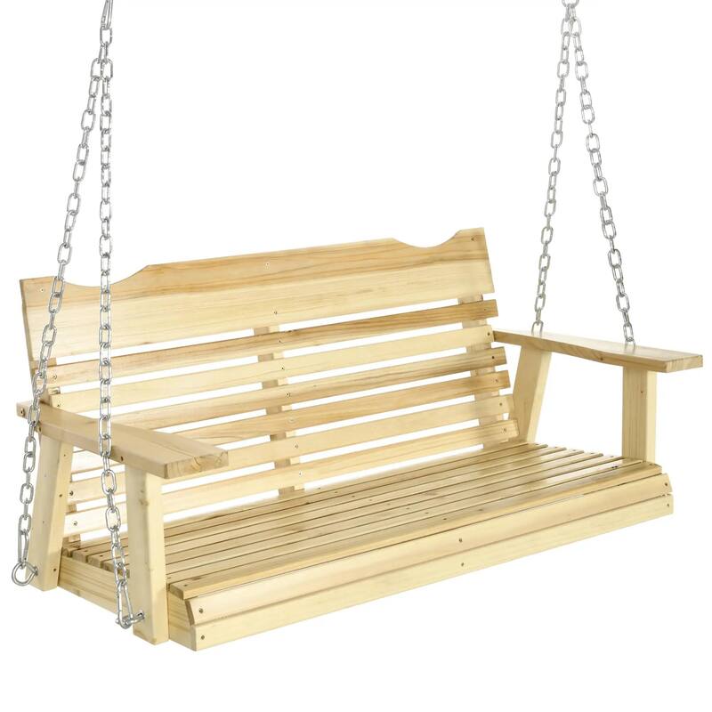 Heavy-Duty 2-Seat Wooden Porch Swing,440lb Capacity,Cup Holders,Chains